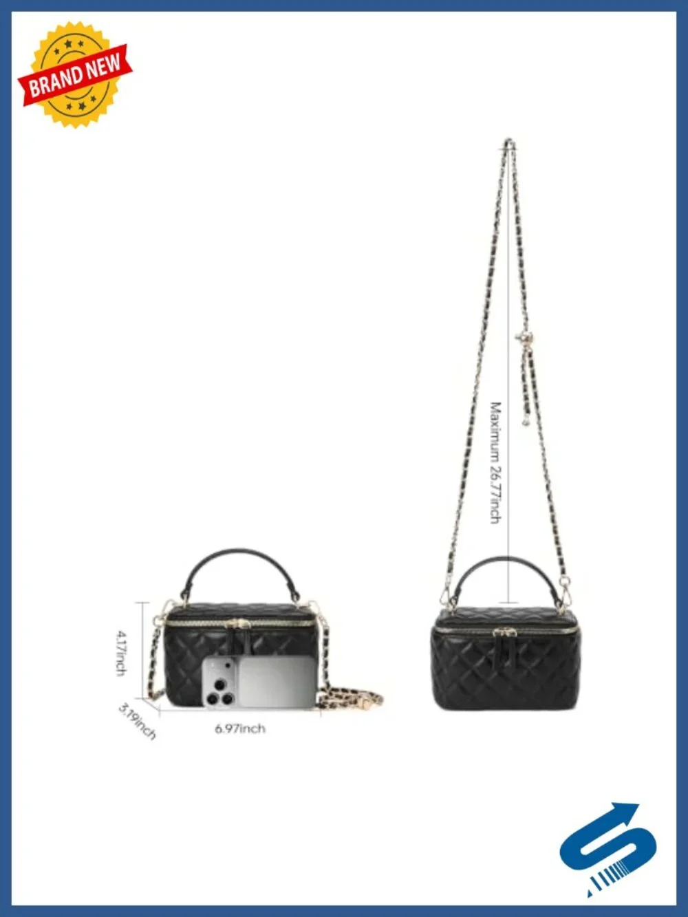 Small Quilted Box Crossbody Purse with Chain Strap